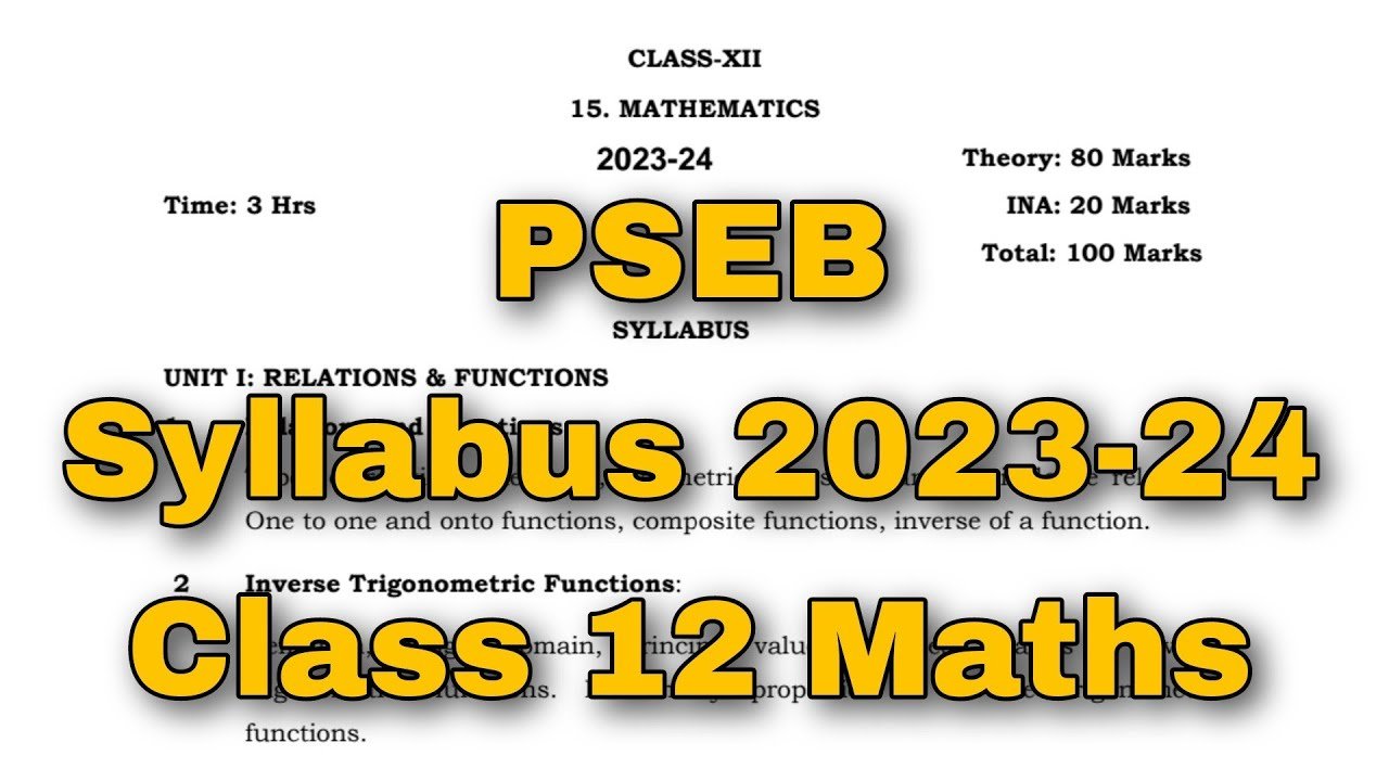 12Th Class Maths Pseb Syllabus BISE Multan